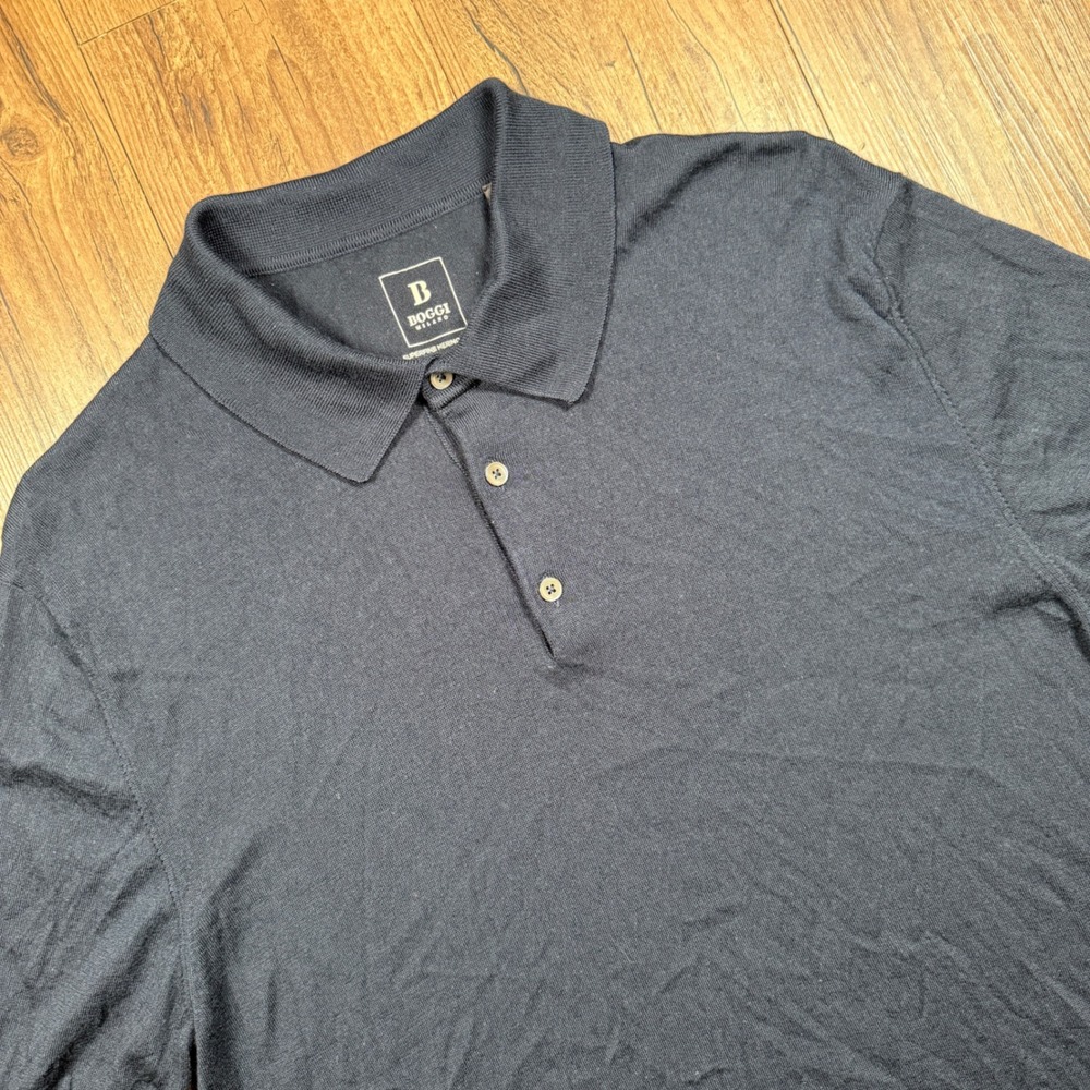 Boggi Milano Polo Shirt Mens XL Navy Blue Superfine Merino Wool Knit Preppy